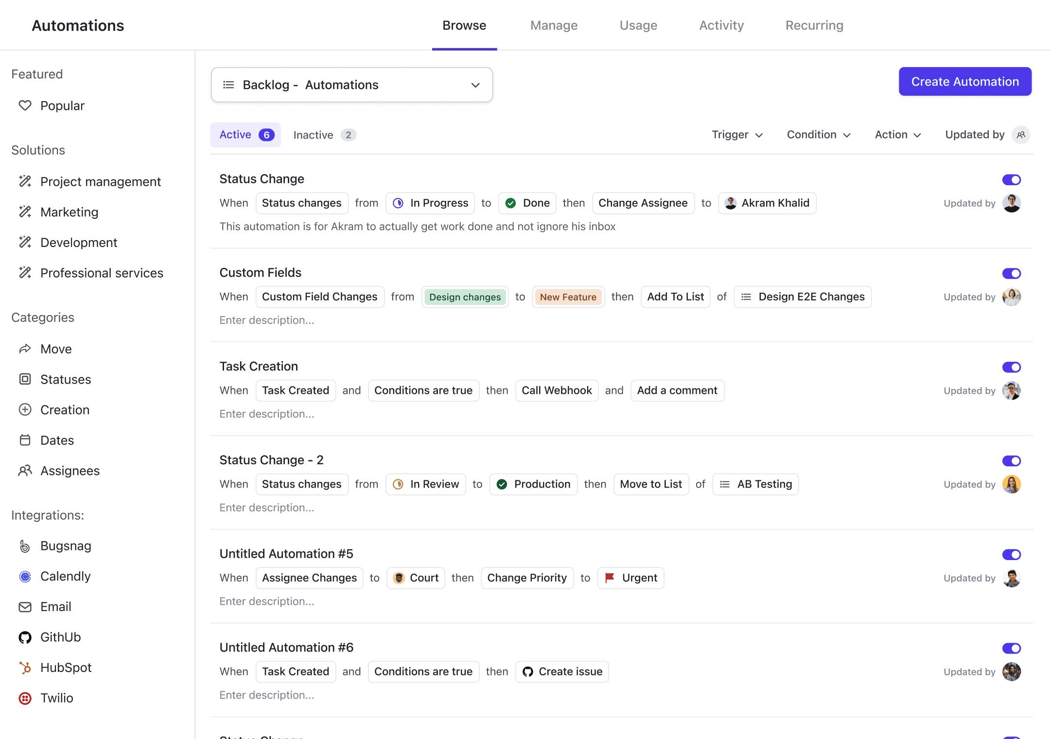automation in clickup.